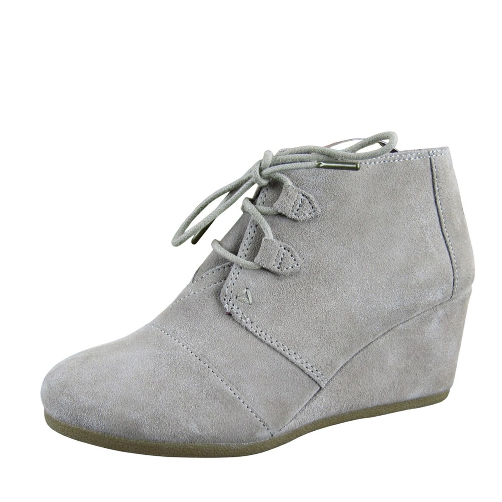 TOMS Women 8 Taupe Suede‎ Lace Up Wedge Booties Casual Comfortable Shoes